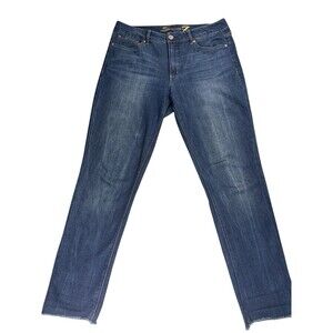Seven7 Weekend Slim Fit Jeans Size 14 Dark Wash Blue Denim‎ Raw Hem Coastal